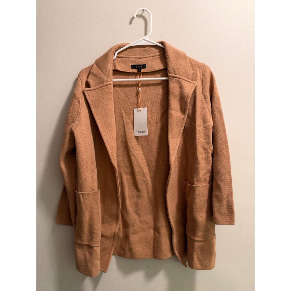 NEW Quince 100% Organic Cotton Knit Blazer Women's Small Camel Tan NWT